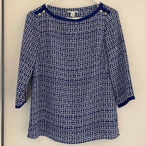 Banana Republic bright blue and white print blouse
